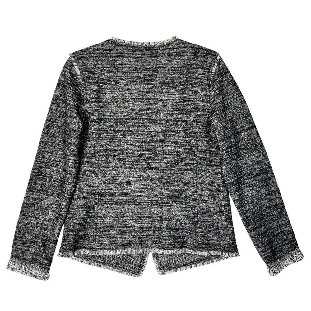 BANANA REPUBLIC Small Asymmetrical‎ Black Gray Tweed Jacket Fringe Career Casual